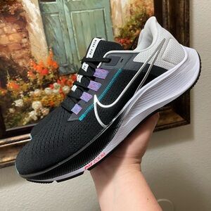 Nike Air Zoom Pegasus 38 Black Metallic Silver running shoes